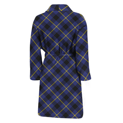 Blue Black And Yellow Plaid Print Men's Bathrobe