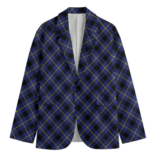 Blue Black And Yellow Plaid Print Men's Blazer
