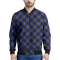 Blue Black And Yellow Plaid Print Men's Bomber Jacket