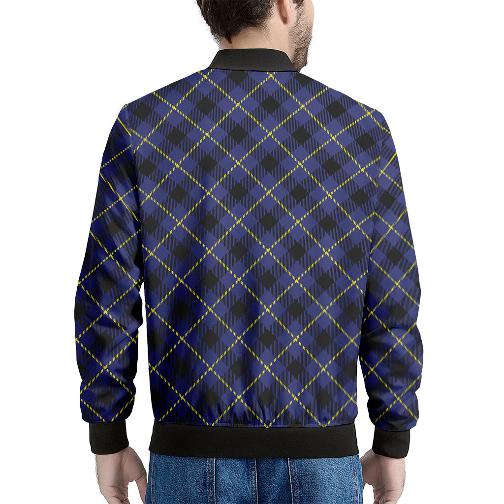 Blue Black And Yellow Plaid Print Men's Bomber Jacket