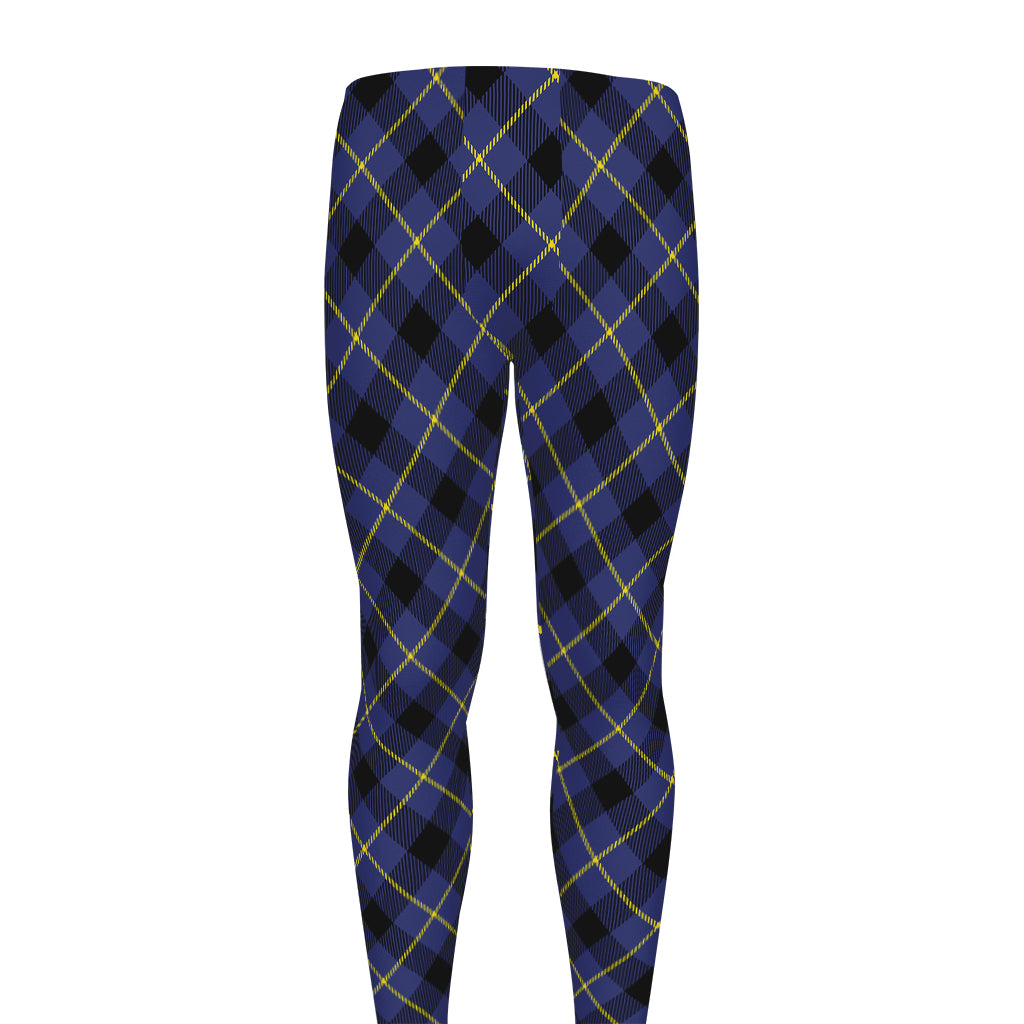 Blue Black And Yellow Plaid Print Men's leggings