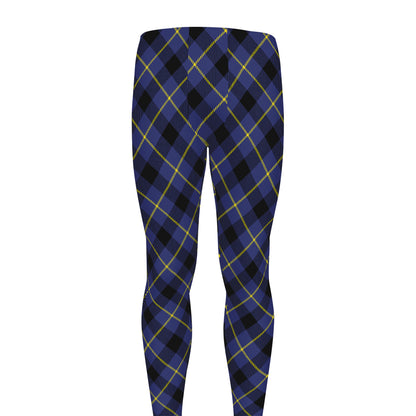 Blue Black And Yellow Plaid Print Men's leggings