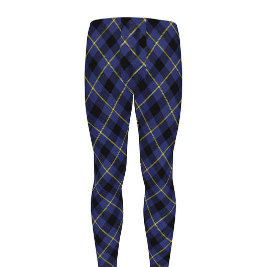 Blue Black And Yellow Plaid Print Men's leggings