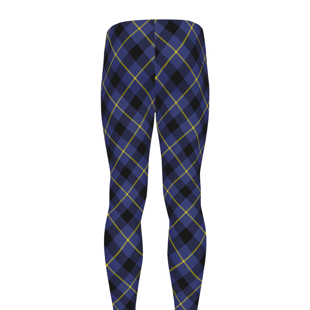 Blue Black And Yellow Plaid Print Men's leggings