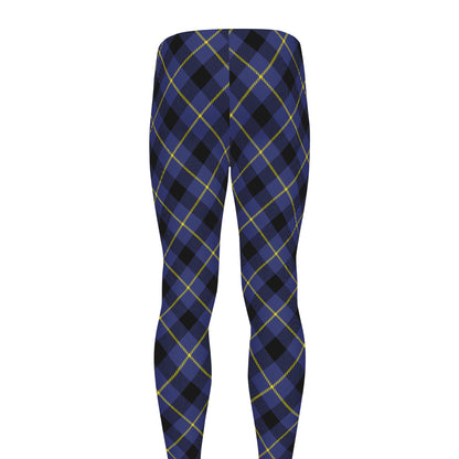 Blue Black And Yellow Plaid Print Men's leggings