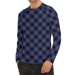 Blue Black And Yellow Plaid Print Men's Long Sleeve Rash Guard