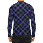 Blue Black And Yellow Plaid Print Men's Long Sleeve Rash Guard