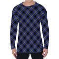 Blue Black And Yellow Plaid Print Men's Long Sleeve T-Shirt
