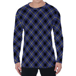 Blue Black And Yellow Plaid Print Men's Long Sleeve T-Shirt
