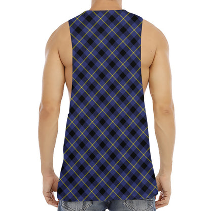Blue Black And Yellow Plaid Print Men's Muscle Tank Top