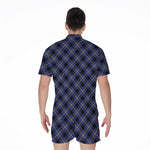 Blue Black And Yellow Plaid Print Men's Rompers