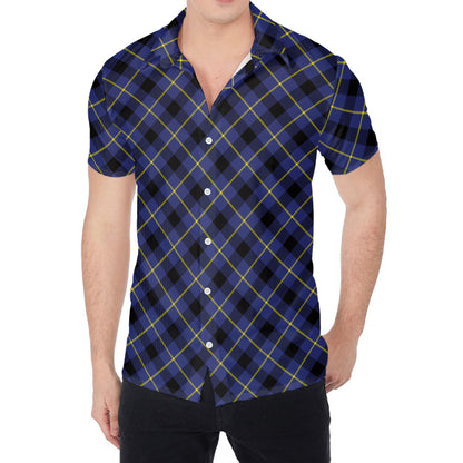 Blue Black And Yellow Plaid Print Men's Shirt