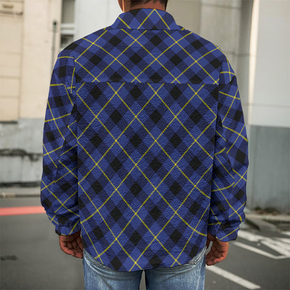Blue Black And Yellow Plaid Print Men's Shirt Jacket