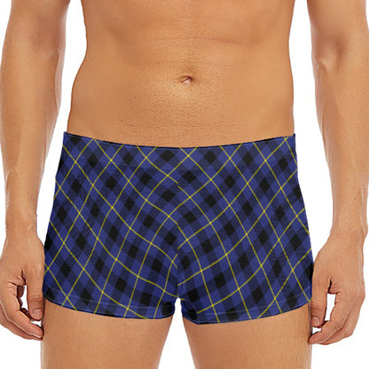 Blue Black And Yellow Plaid Print Men's Short Boxer Briefs