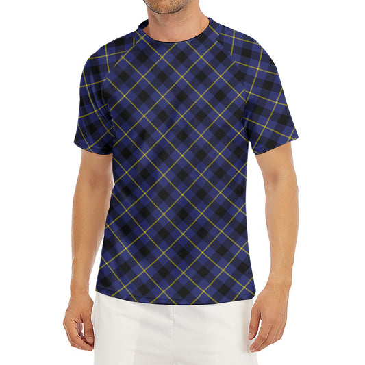 Blue Black And Yellow Plaid Print Men's Short Sleeve Rash Guard