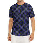 Blue Black And Yellow Plaid Print Men's Short Sleeve Rash Guard