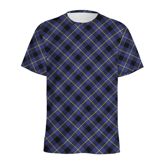Blue Black And Yellow Plaid Print Men's Sports T-Shirt