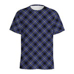 Blue Black And Yellow Plaid Print Men's Sports T-Shirt