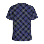 Blue Black And Yellow Plaid Print Men's Sports T-Shirt