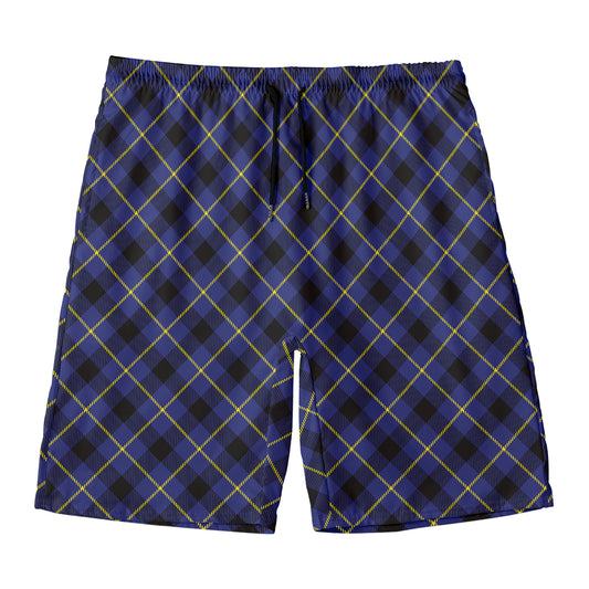 Blue Black And Yellow Plaid Print Men's Swim Trunks