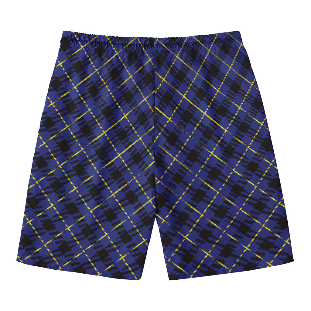 Blue Black And Yellow Plaid Print Men's Swim Trunks