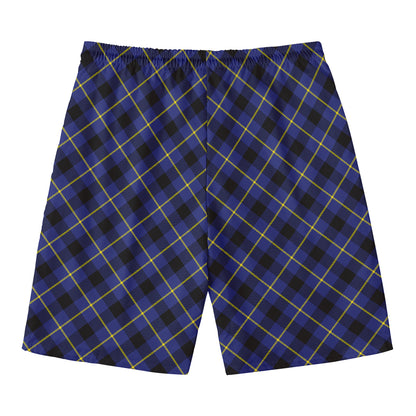 Blue Black And Yellow Plaid Print Men's Swim Trunks
