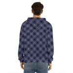 Blue Black And Yellow Plaid Print Men's Velvet Pullover Hoodie