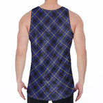 Blue Black And Yellow Plaid Print Men's Velvet Tank Top