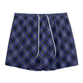 Blue Black And Yellow Plaid Print Mesh Shorts