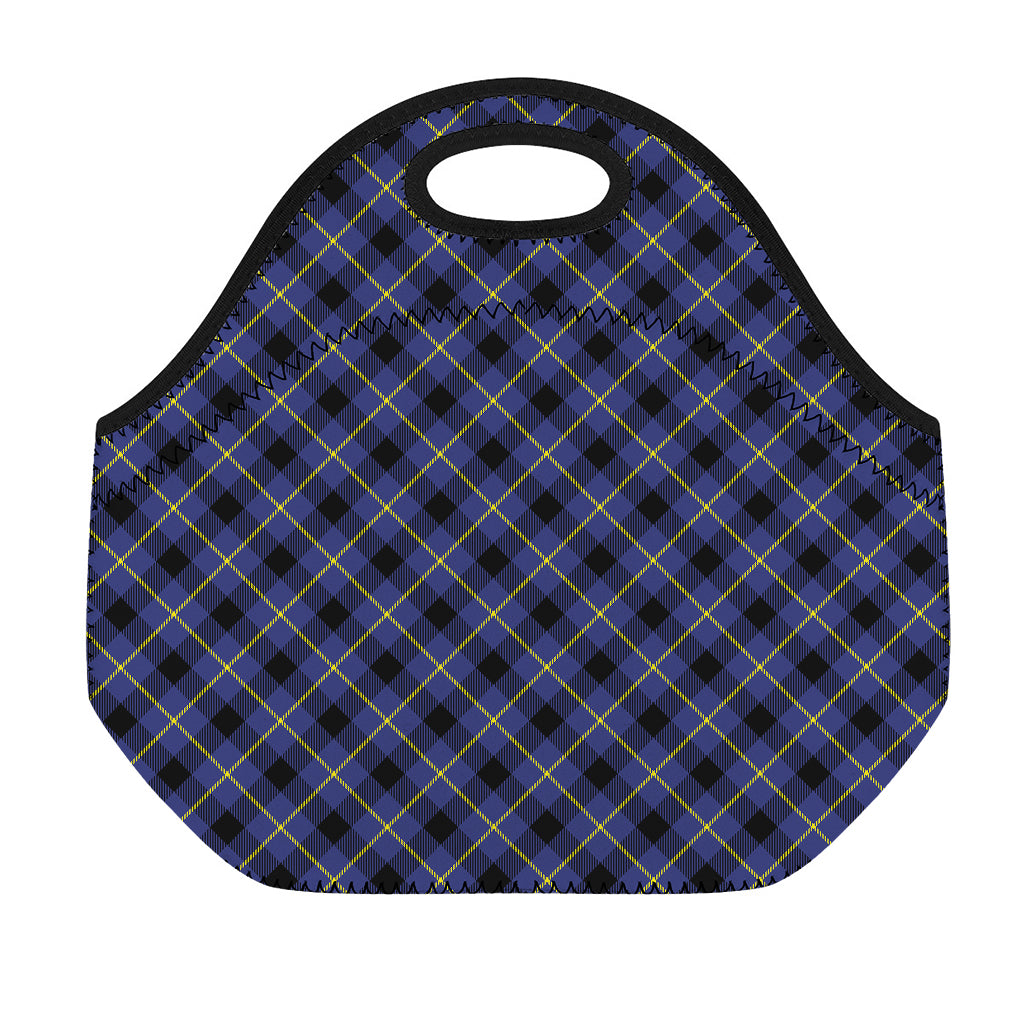 Blue Black And Yellow Plaid Print Neoprene Lunch Bag