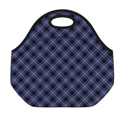 Blue Black And Yellow Plaid Print Neoprene Lunch Bag