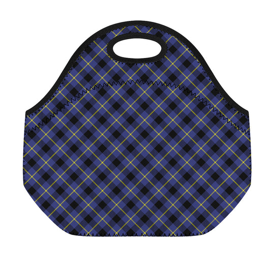 Blue Black And Yellow Plaid Print Neoprene Lunch Bag