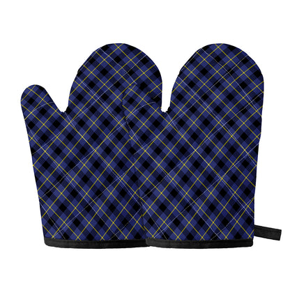 Blue Black And Yellow Plaid Print Oven Mitts