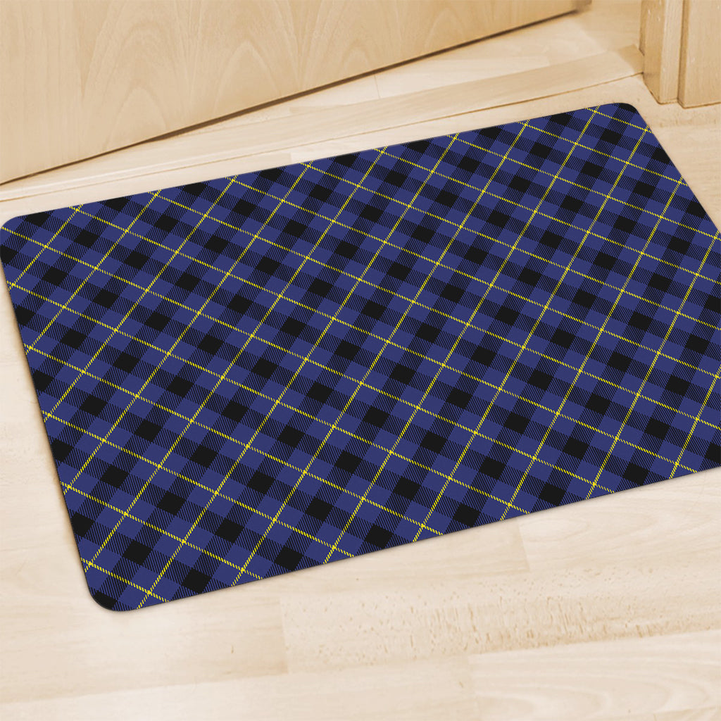 Blue Black And Yellow Plaid Print Polyester Doormat