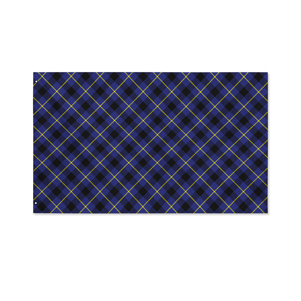 Blue Black And Yellow Plaid Print Polyester Flag