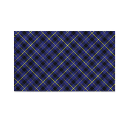 Blue Black And Yellow Plaid Print Polyester Flag