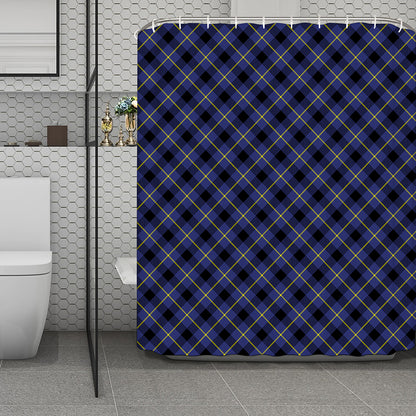 Blue Black And Yellow Plaid Print Polyester Shower Curtain