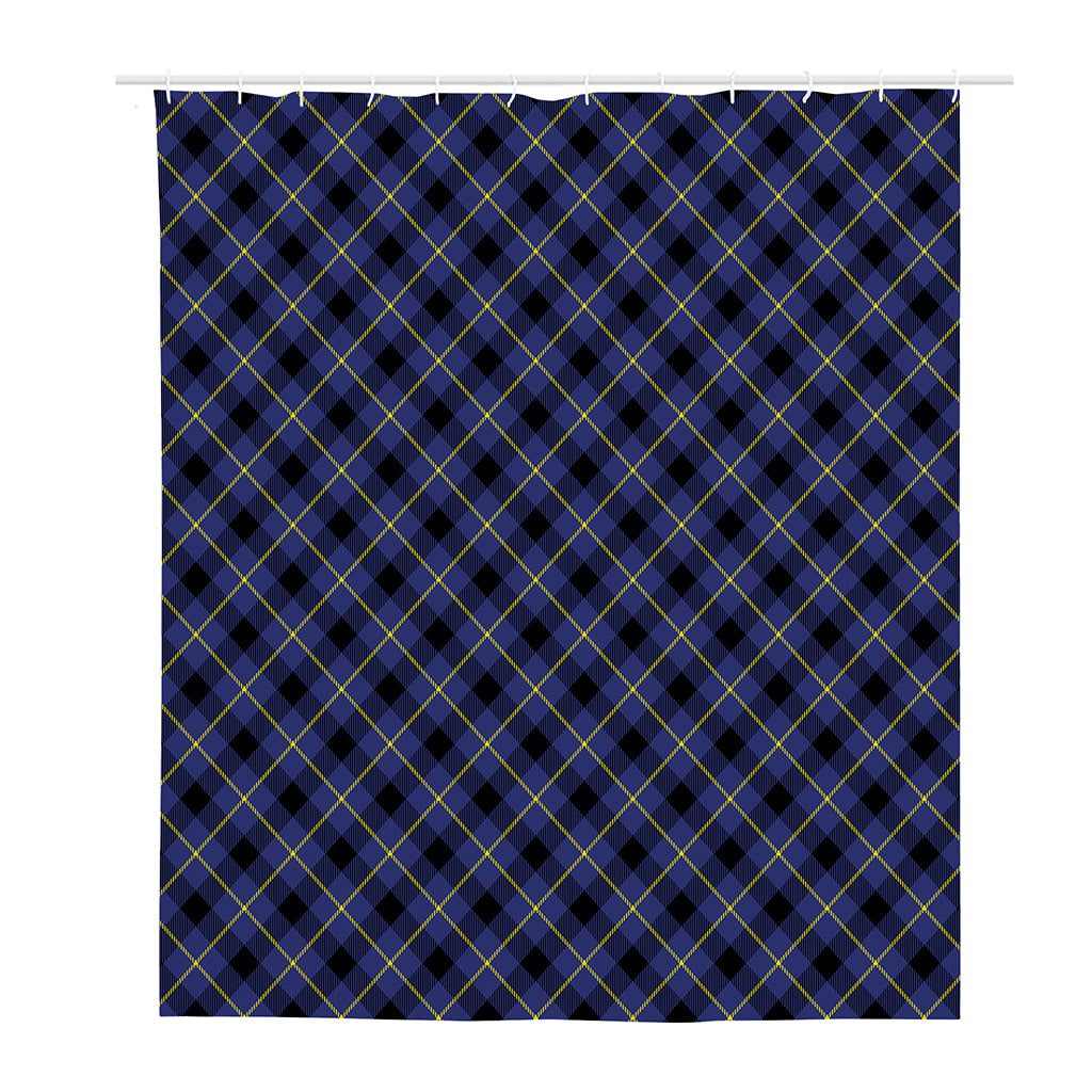 Blue Black And Yellow Plaid Print Polyester Shower Curtain
