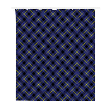 Blue Black And Yellow Plaid Print Polyester Shower Curtain