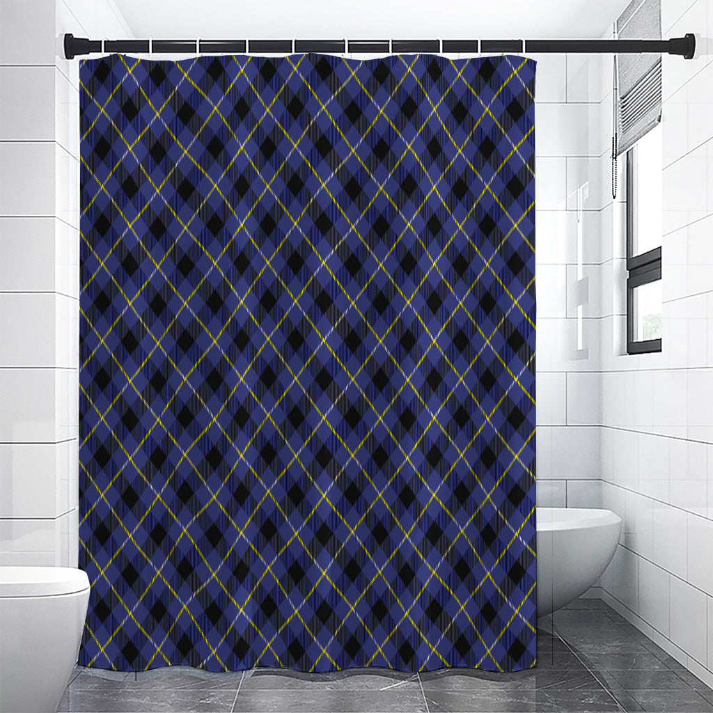 Blue Black And Yellow Plaid Print Premium Shower Curtain