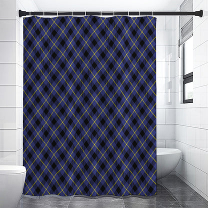 Blue Black And Yellow Plaid Print Premium Shower Curtain