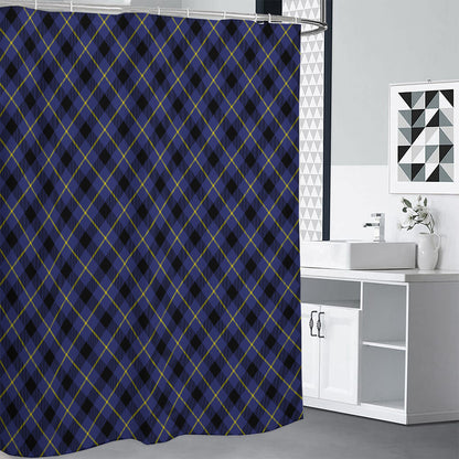 Blue Black And Yellow Plaid Print Premium Shower Curtain