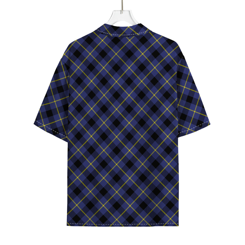 Blue Black And Yellow Plaid Print Rayon Hawaiian Shirt