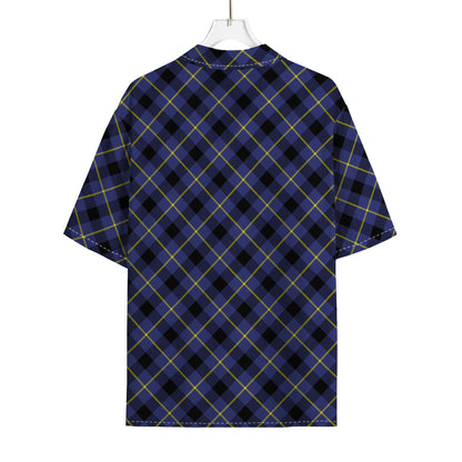 Blue Black And Yellow Plaid Print Rayon Hawaiian Shirt