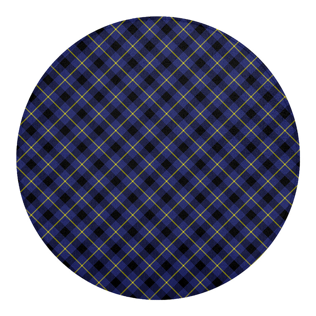 Blue Black And Yellow Plaid Print Round Blanket