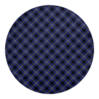 Blue Black And Yellow Plaid Print Round Blanket