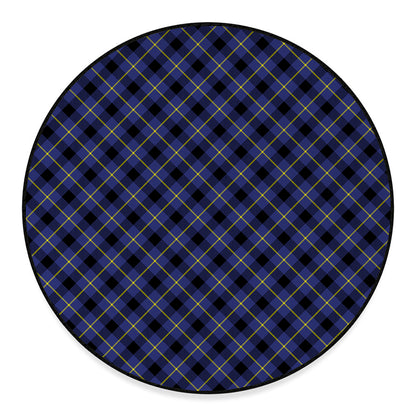 Blue Black And Yellow Plaid Print Round Floor Mat