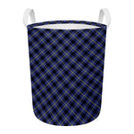 Blue Black And Yellow Plaid Print Round Laundry Basket