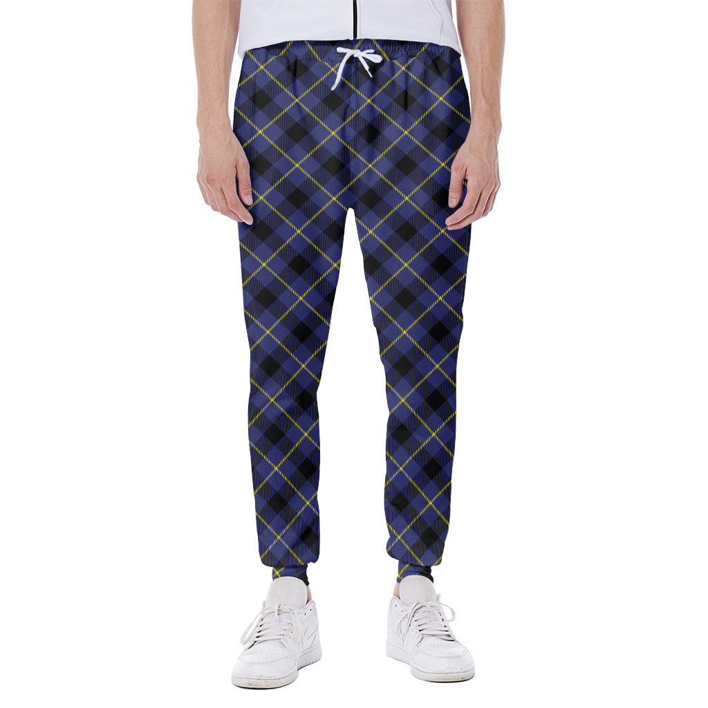 Blue Black And Yellow Plaid Print Scuba Joggers
