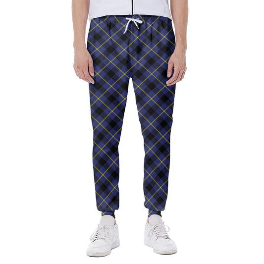 Blue Black And Yellow Plaid Print Scuba Joggers